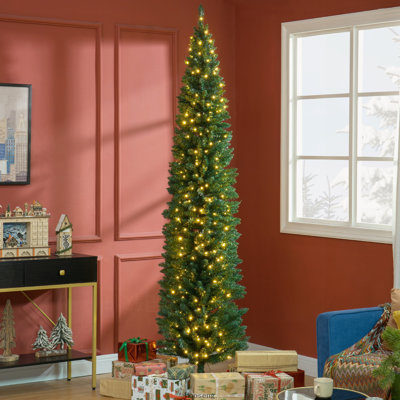 Sapin de Noël mince de 8 pi avec 300 lumières DEL blanc chaud et 618 pointes