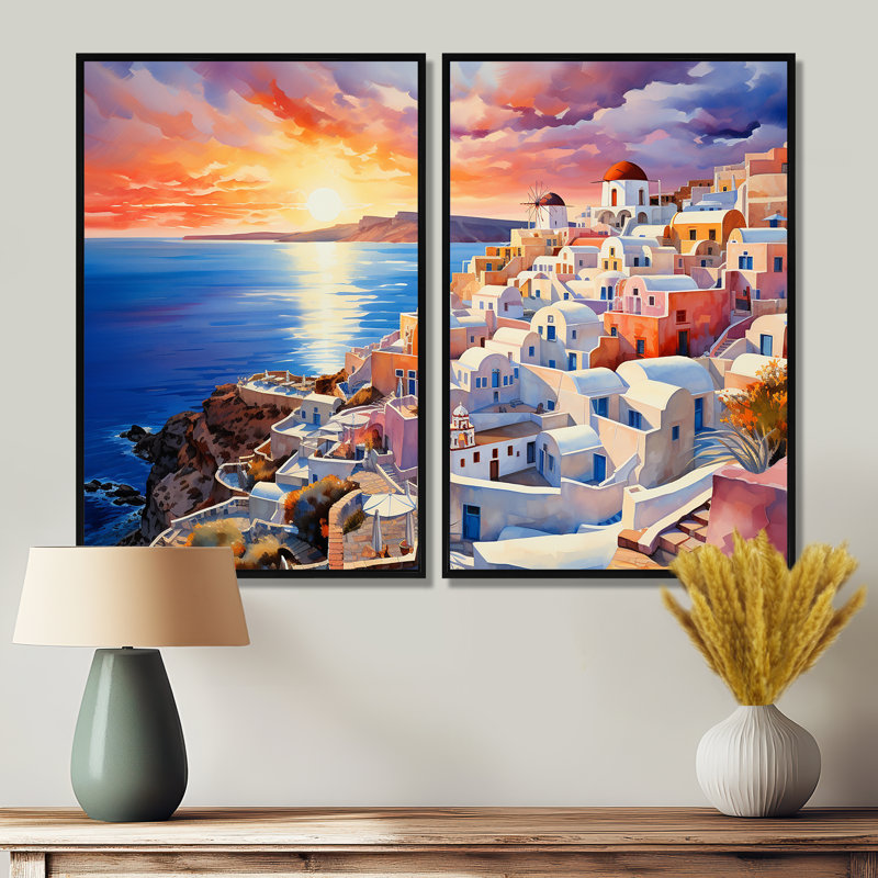Grèce Oia Splendor I - Grèce, art mural, Impression encadrée flottante sans passe-partout, Noir, H 36 po x l 48 po
