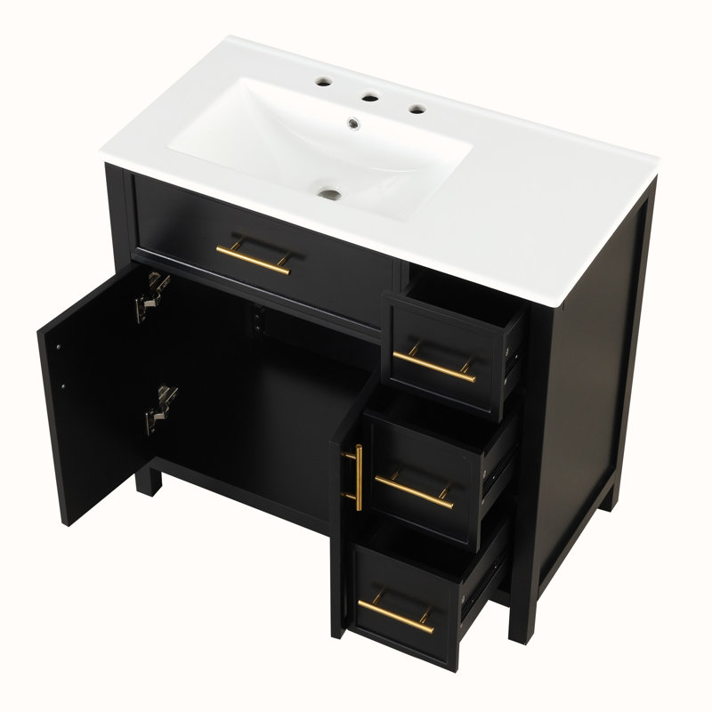 Meuble-lavabo avec lavabo et armoire avec tiroirs, Noir, noir, noir, noir