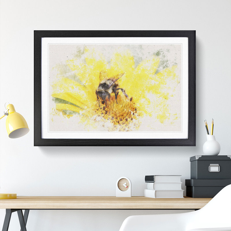 Bee Collecting Pollen Watercolour - Framed Print, Black Framed, 40cm H x 60cm W x 2cm D
