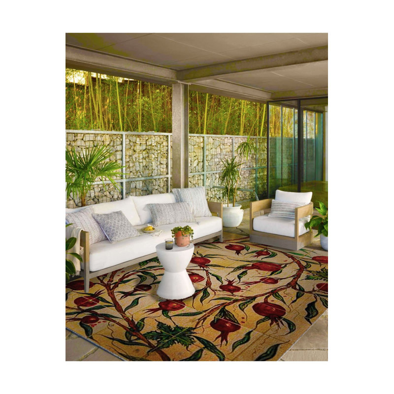 Tapis décoratif lavable à la machine Pomegranate, Sous-tapis carré 3 pi 3 po inclus