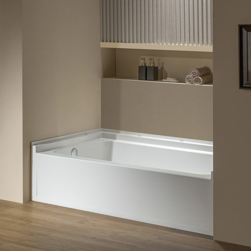  WOODBRIDGE 60” X 32” Composite Rectangular 3-Wall Alcove Tub (Tub Surrounded Compatible), Drain Hole, Left