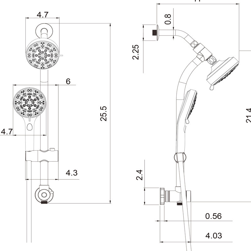 Dual Shower Head With 4.7" Head, 8 Hand Shower, , Gasket & Rain Showerhead Adjustable Angle, Chrome