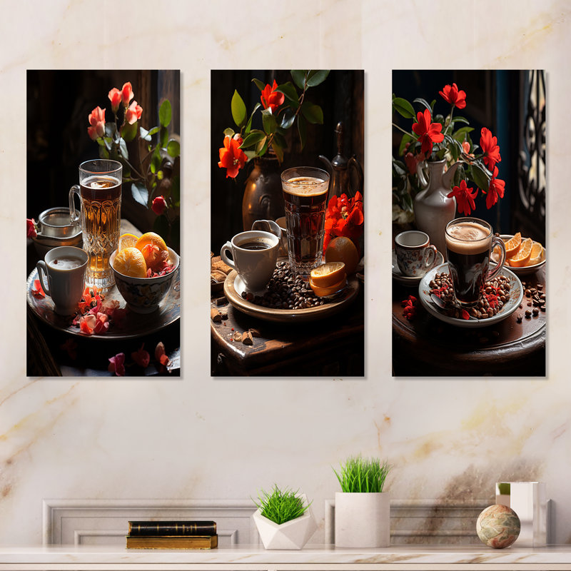 Aroma Cuban Coffee Harmony - ensemble d'art mural en métal café et thé, H 32 po x l 48 po