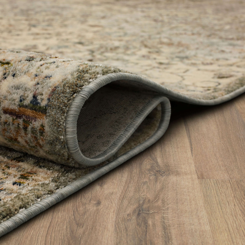 Gray and Cream Geometric Synthetic 5' x 7' Area Rug