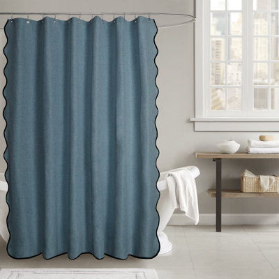 Linen Textured Scalloped Edge Shower Curtain