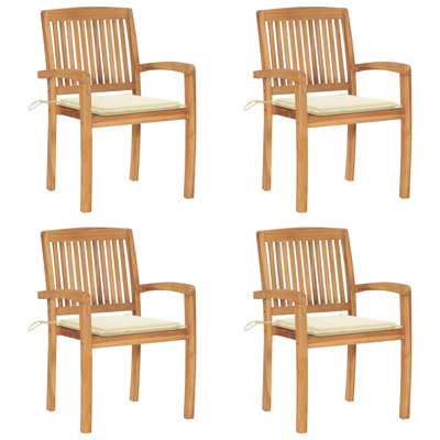 Stacking Teak Patio Dining Armchair with Cushion