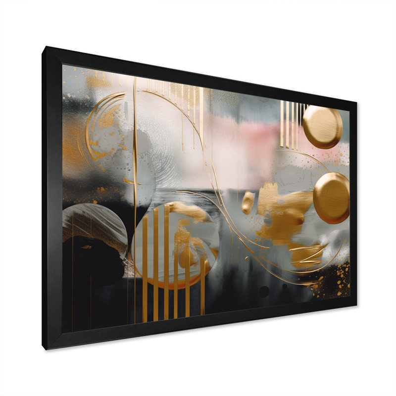 Or gris symphonique marbré - décoration murale abstraite en marbre, Cadre photo noir, H 12 po x l 20 po x P 1 po