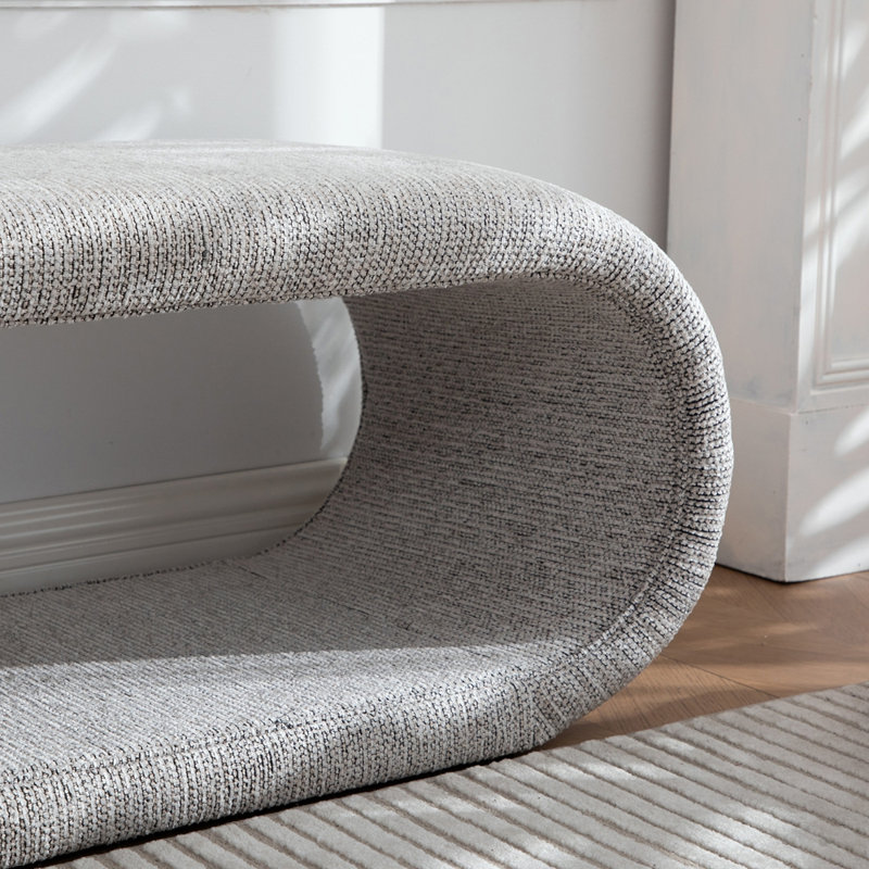 52.17-inch Chenille Upholstered Bench Shoe Bench Entryway Bench, Light Brown