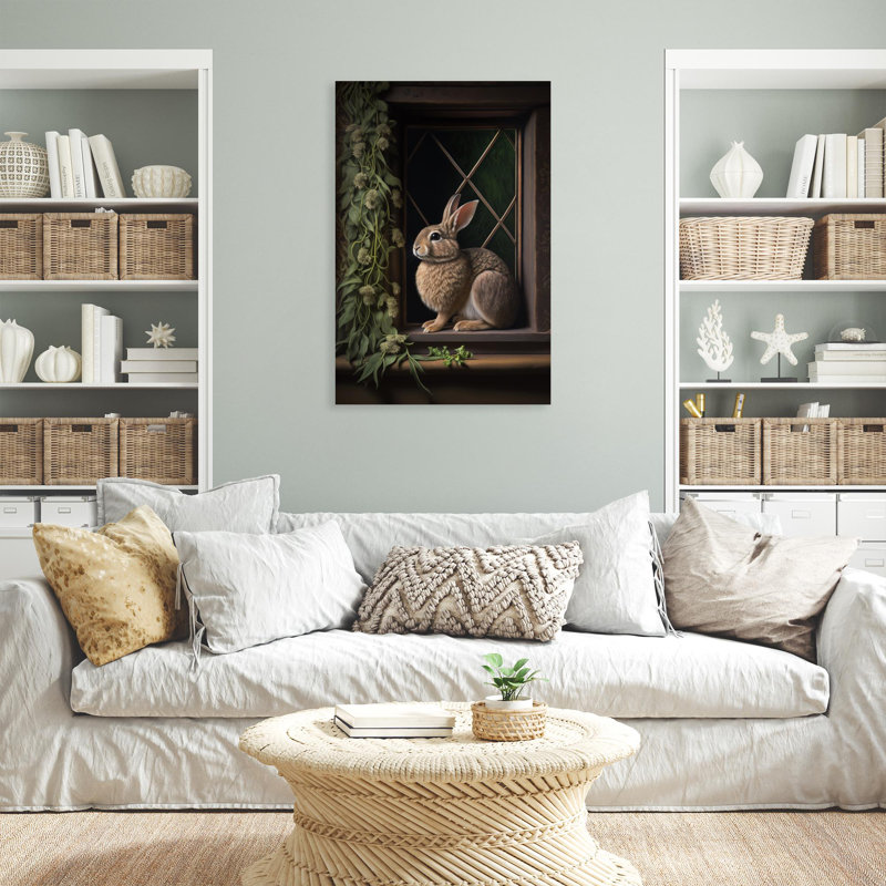 Rabbit Sit In The Window - 1 Piece Rectangle Graph " Rabbit Sit In The Window - 1 Piece Rectangle Graphic Art Print On Wrapped Canvas "