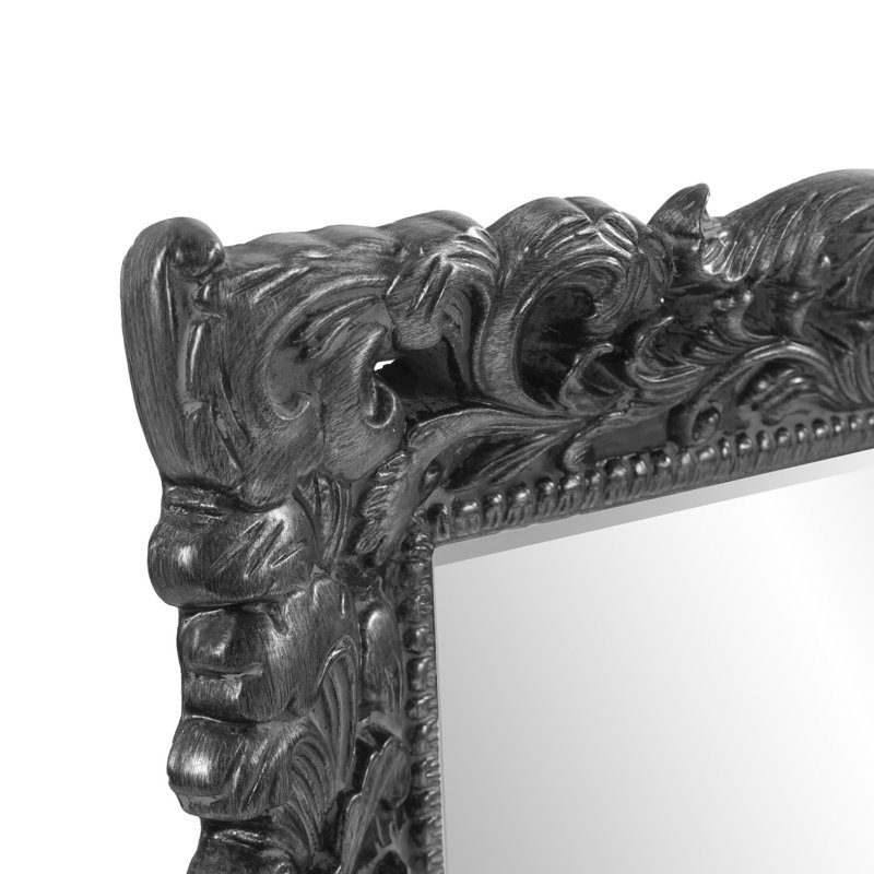 Luise Ornate Beveled Framed Accent Mirror, Charcoal Gray