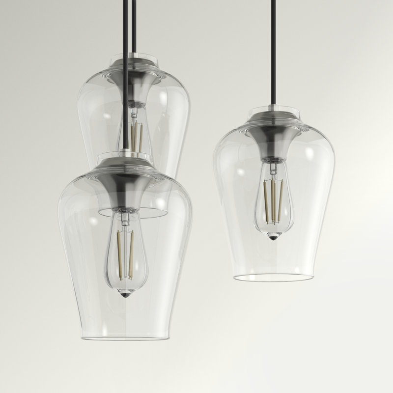 Vidria 3 - Light Cluster Jar Pendant, Clear, Brushed Nickel