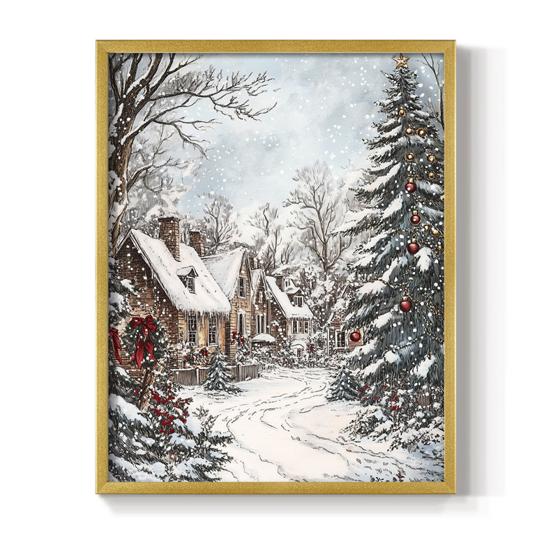 «Christmas Holiday Art Dxxiv», reproduction d'art encadrée - bois massif, 11" H x 9" W, Gold