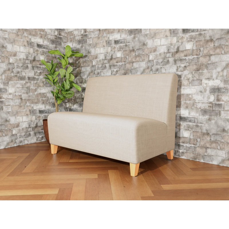 Causeuse sans accoudoirs Ravenna, Chambray calcaire, Bois naturel