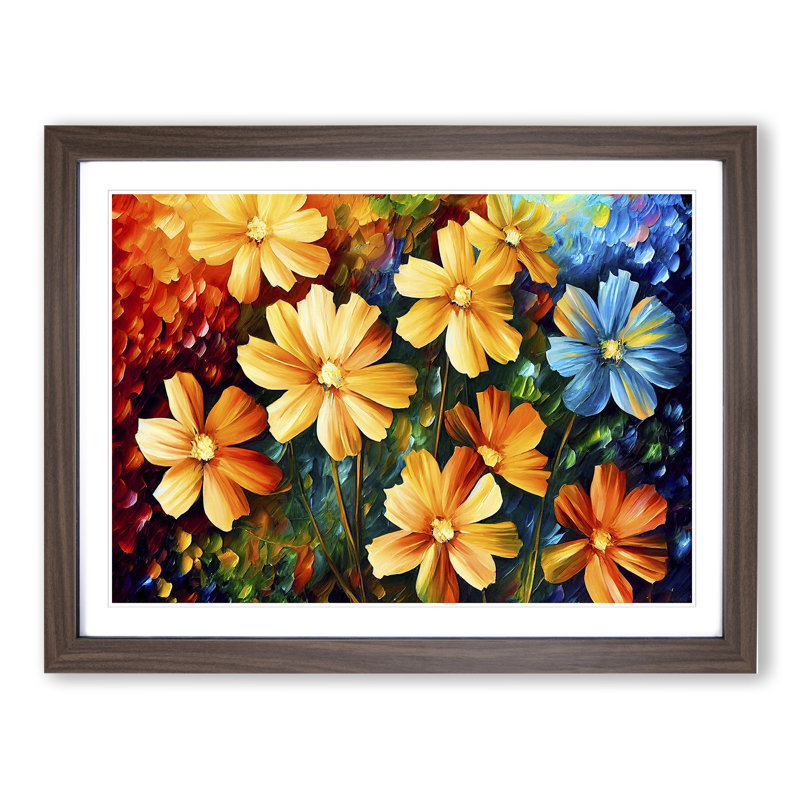 Assorted Flowers Painting Vol.2 Abstract 1 Piece Single Picture Frame Wall Art, 25cm H x 34cm W x 2cm D, Walnut Framed