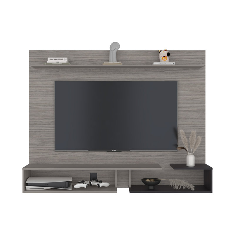 Panneau de télévision flottant 65 "Aurevon - Meuble audio-vidéo moderne avec tablettes de rangement, Gris