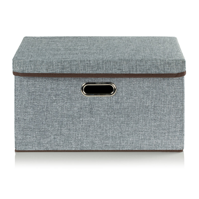 Ensemble de 2 grands bacs de rangement pliables en lin avec couvercles