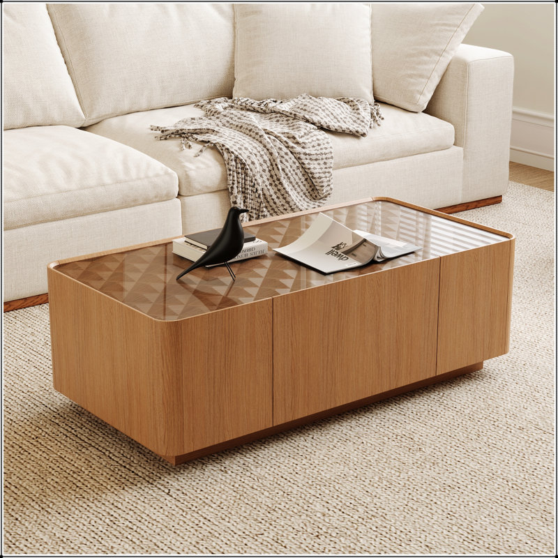 Table basse de style moderne Mid-Century avec rangement caché, parfaite pour la vie contemporaine et peu encombrante