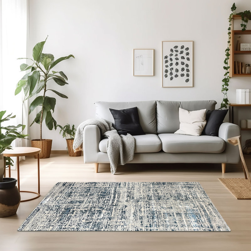 Tapis en laine et soie à motif abstrait 17 Stories