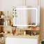 Bureau de coiffeuse moderne avec miroir et lumières DEL réglables, 4 tiroirs, tablettes de rangement, prise de courant, ports USB-904214661