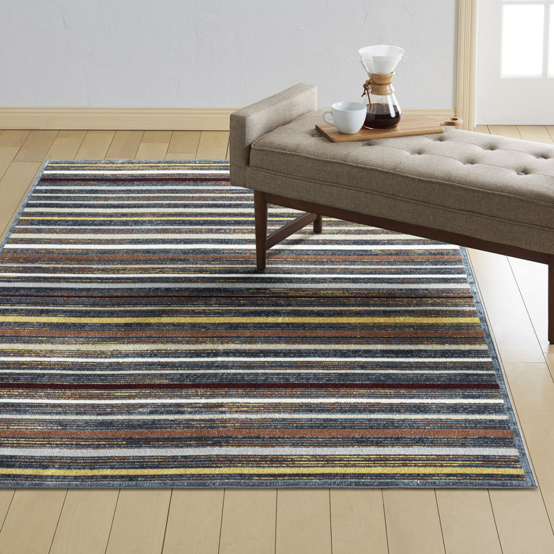 Tapis blanc / bleu / brun Pimm, Rectangle 6 pi 6 po x 9 pi 2 po