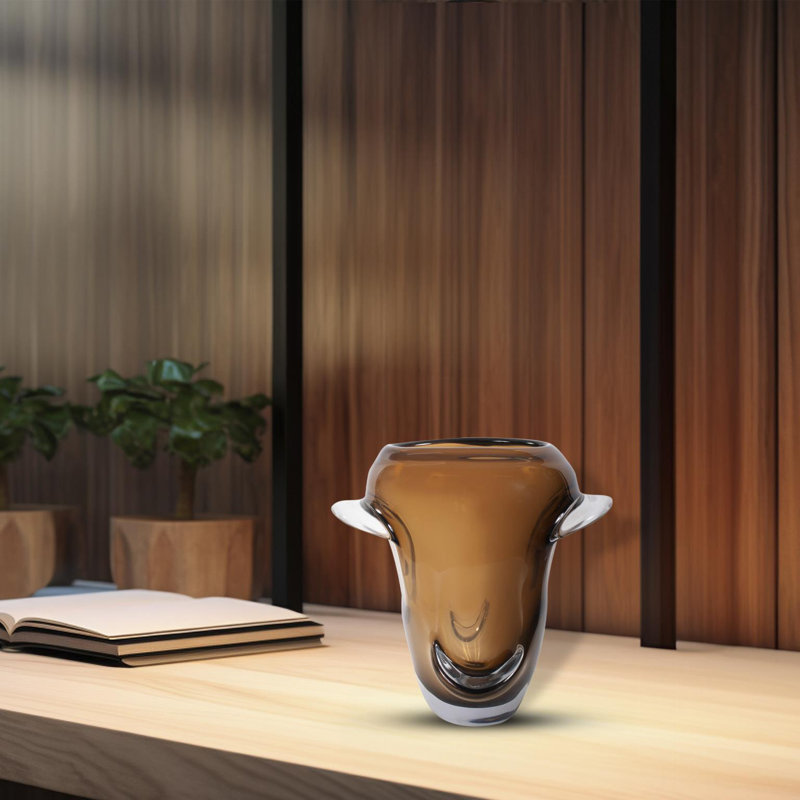 Grand vase en verre Smokey Umber, H 11,75 po x l 12 po x P 6,75 po