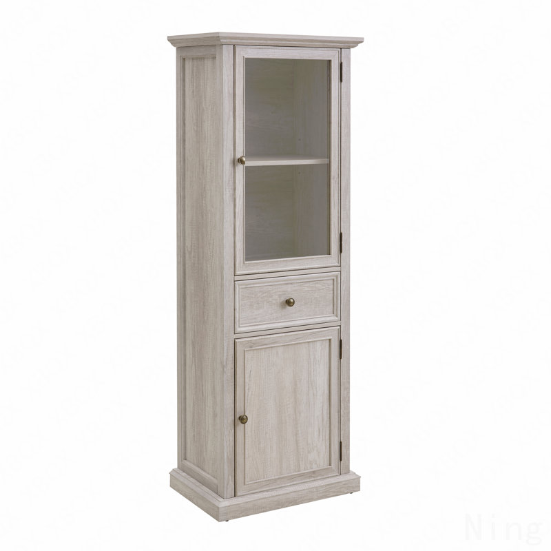 Modern Tall Glass Door Storage Cabinet, Versatile Freestanding Sideboard With Drawer And Shelves, White