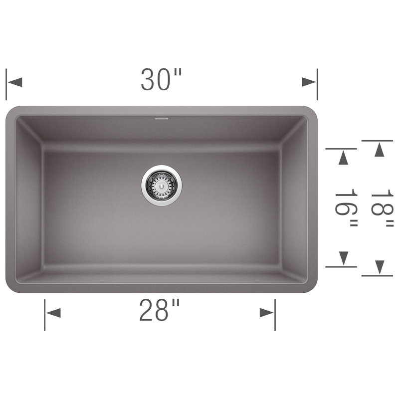 Precis SILGRANIT 30" Single Bowl Undermount Kitchen Sink, Metallic Gray