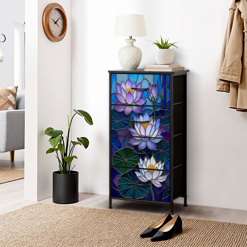 4 Drawer Dresser for Bedroom, Narrow Chest of Drawers, Wooden Top and Study Iron Frame 18"x37.5"-(WxH)