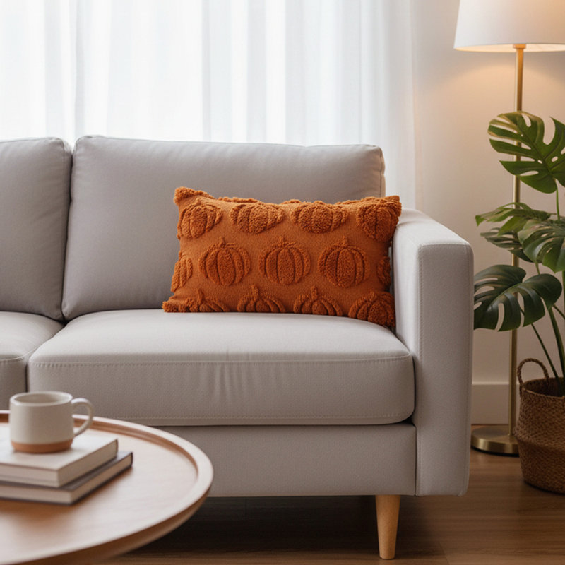 Soft Plush Pumpkin Pattern Throw Pillow