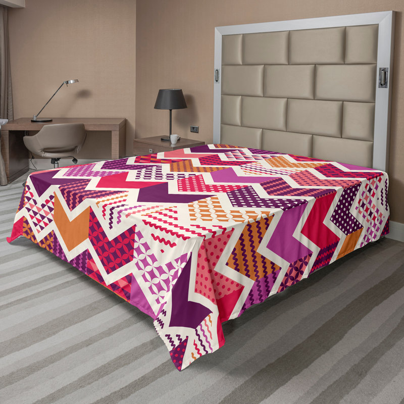 Ambesonne Nature Top Flat Sheet Glisten Fish Sunlight, Full Flat Sheet, Multicolor Chevron 1