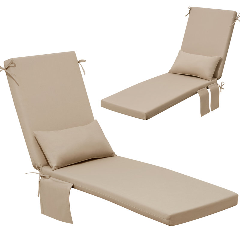 Outdoor Chaise Lounge Cushion with Pocket and Pillow, 21'' W X 72'' D , Beige
