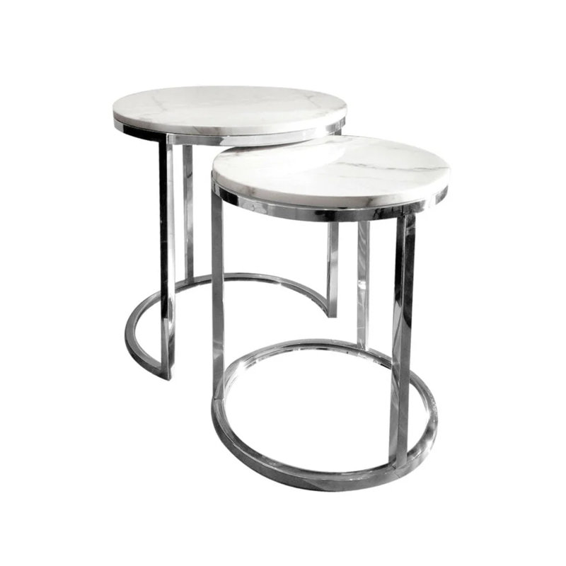 Audrie Pedestal Nesting Tables, 50 H x 55 W x 55 D cm, Silver