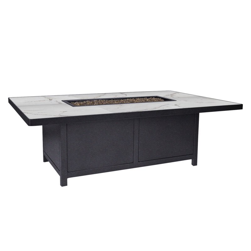 Capri Rectangle Iron Propane and Natural Gas Fire Pit Table, Graphite, 19" H x 58" W x 36" D, Pallazo White