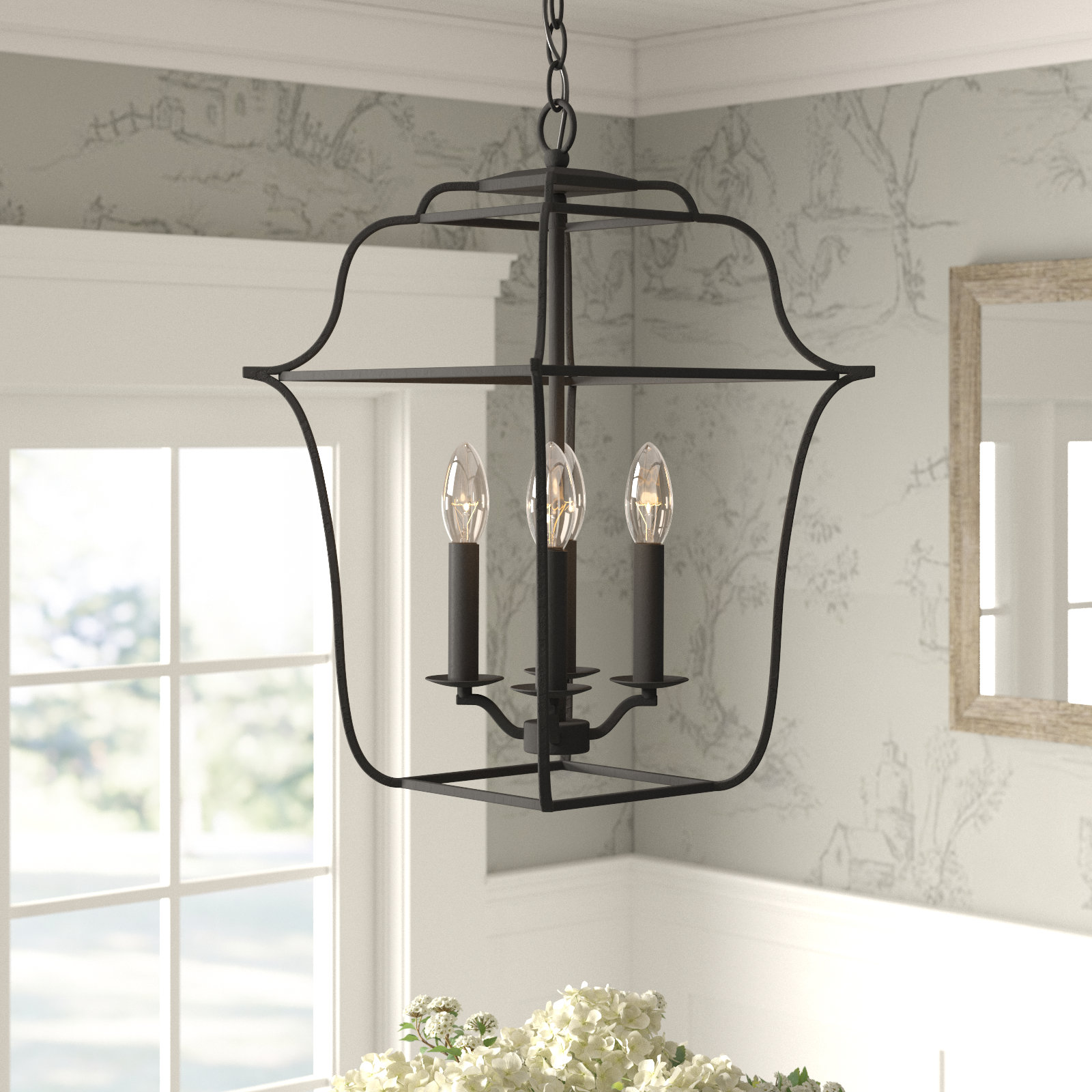 Lark 4 - Light Lantern Geometric Chandelier, Royal Ebony, 4, 20" H x 14" W x 14" D