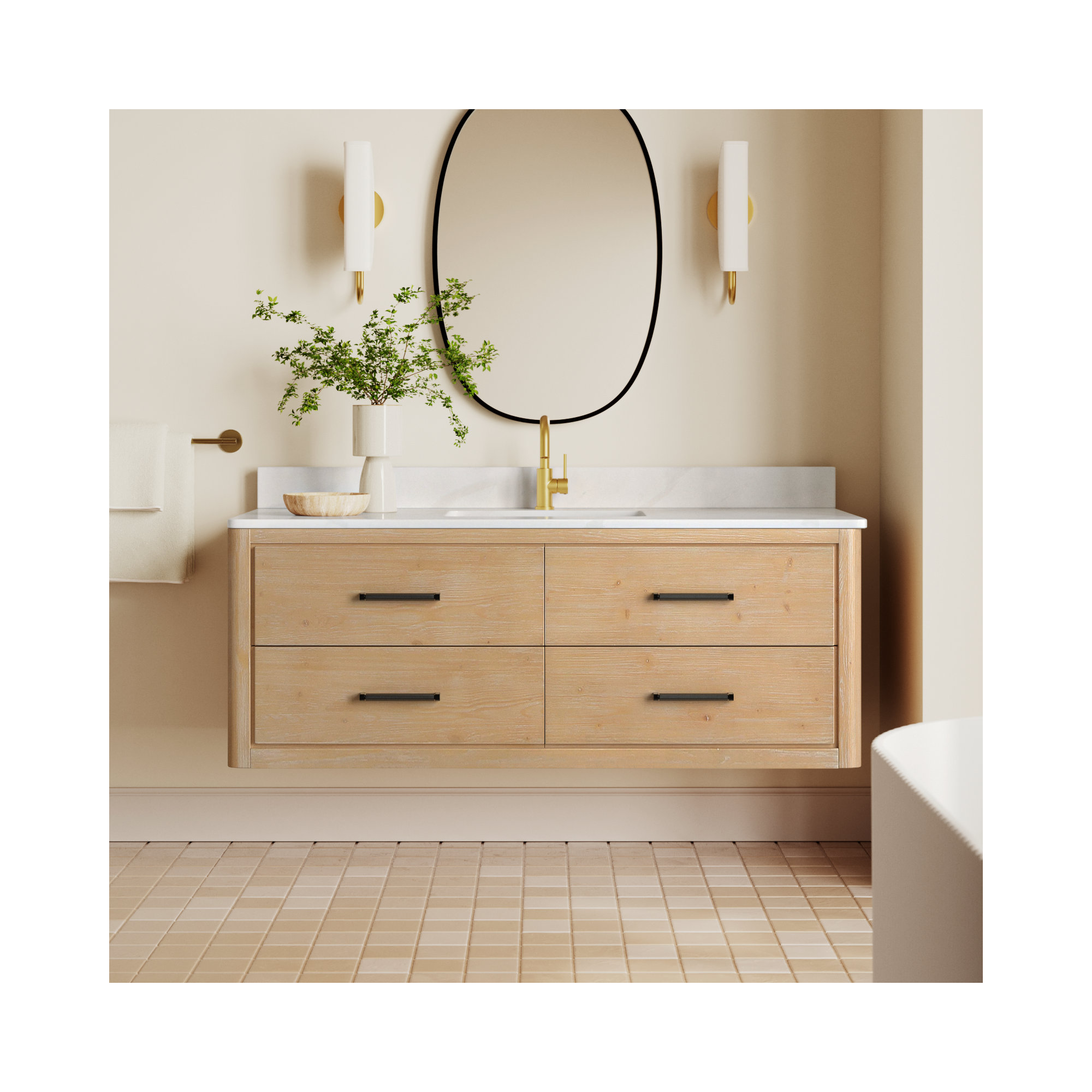 Cristo 55'' Single Bathroom Vanity, Fir Wood Brown