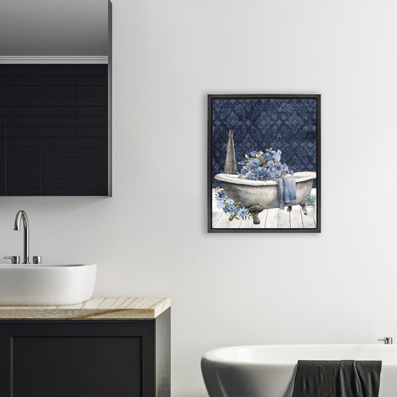 Cadre flottant pour baignoire bleue, par Kim Allen, Cadre flottant noir de jais, H 21 po x l 17 po