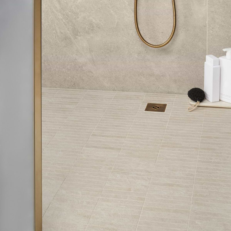Era 12x12 Stacked Matte Limestone Look Porcelain Mosaic Tile, Crema Beige