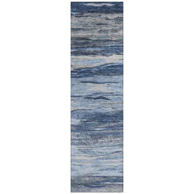 Machine Washable Indoor/Outdoor Xhevrie Blue Rug