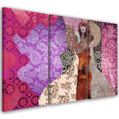 A Woman With A Decorative Background - 3 Piece No Frame Print on Canvas