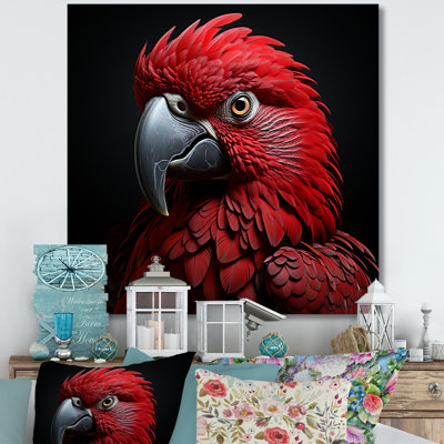 Crimson Elegance, perroquet tropical encadré sur toile