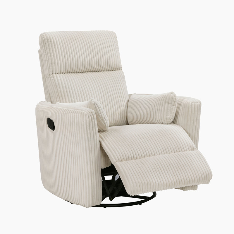Brinsley 34" Modern Corduroy Swivel Glider Reclining Chair with 360° Swivel, Elevated Fabric Channels & 2 Lumbar Pillows
