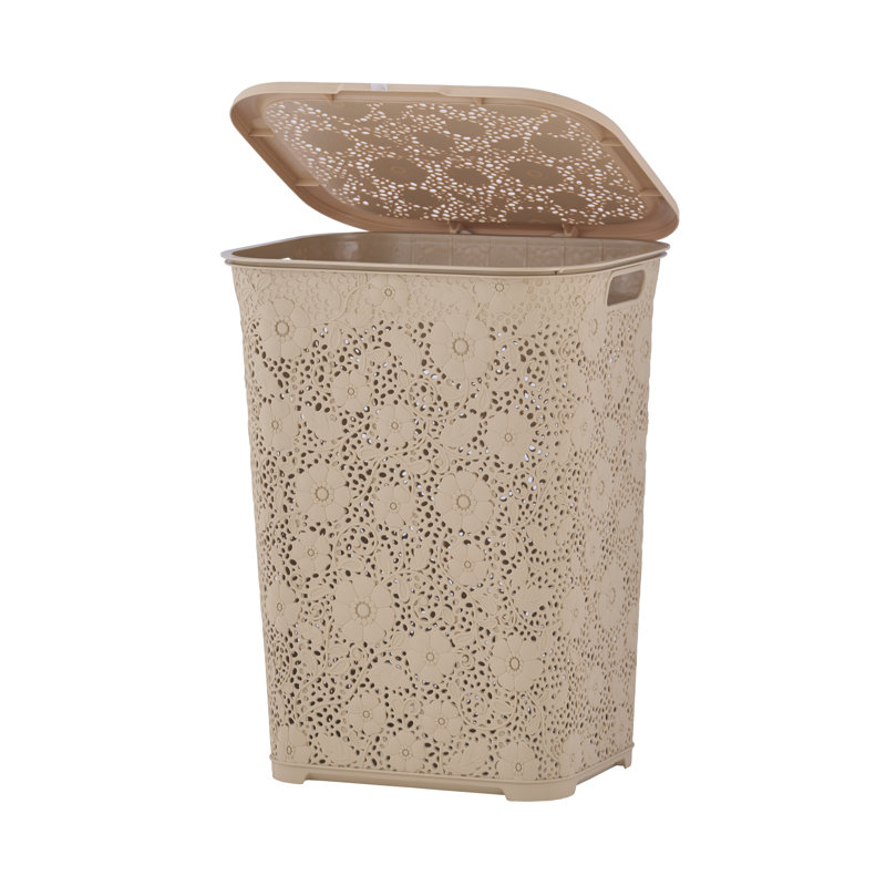 Machine Made Plastic Laundry Hamper, Beige