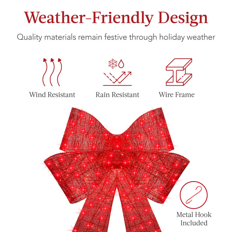 48'' Red LED Pre-Lit Outdoor Christmas Bow with Metal Frame