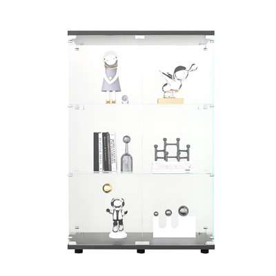 49.3"x31.7"x14.3" Black Two-door Glass Display Case - Stores Bags, Shoes, Figures, Artwork For Office Cabinet With 3 Shelves, Floor Standing Living Room, Bedroom, 49.3"x31.7"x14.3", Black. & Stylish,
