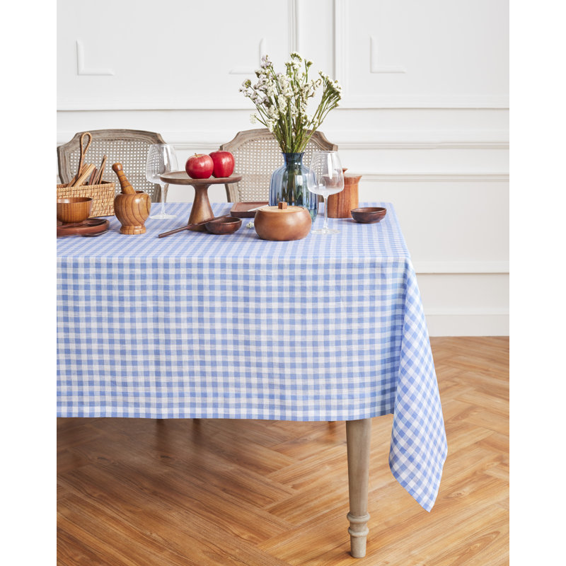 100% Pure Linen Tablecloth, 90" L x 60" W, Burgundy, Gingham Check