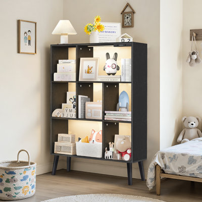 4-Tier Open Shelf Bookshelf 7 Cube Storage Organizer Bookcase With Anti-Tilt Device And LED
