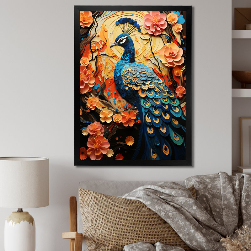 Benedito Peacock Collage, impression sur toile encadrée, Cadre photo noir, H 20 po x l 12 po x P 1 po