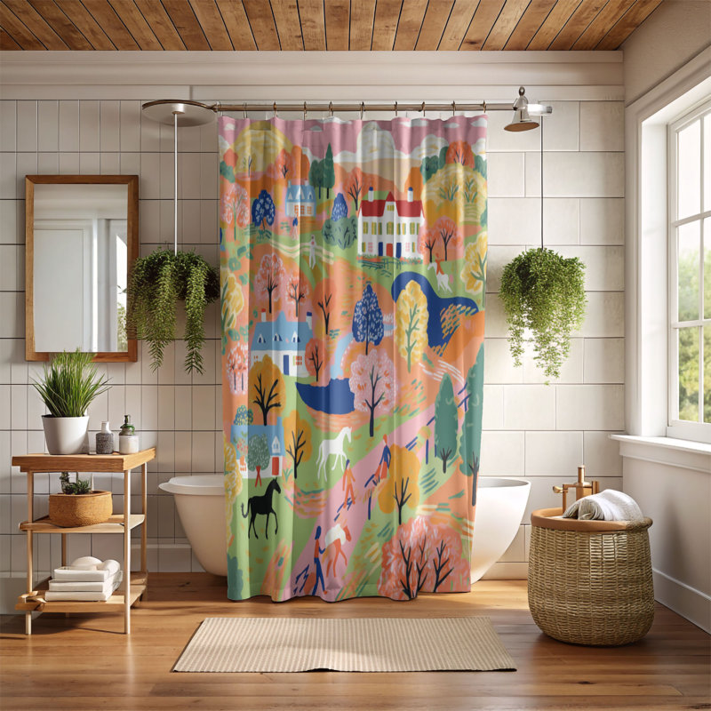 Rideau de douche 1 pièce Cozy Fall Evening, H 74 po x l 71 po