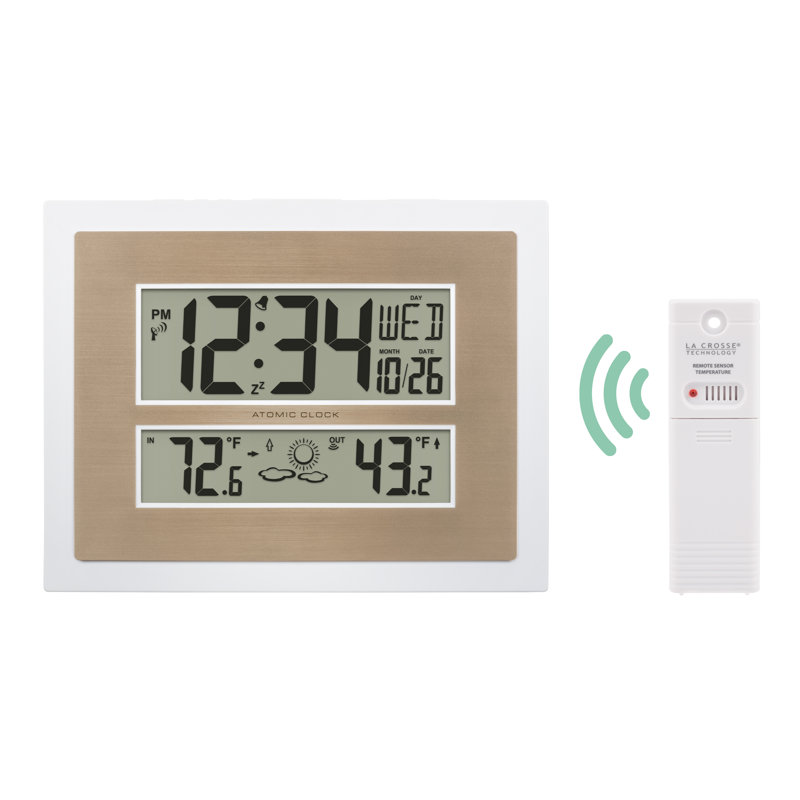 Atomic Digital Wall Clock with Temperature & Forecast in Black/Silver, White/Champagne